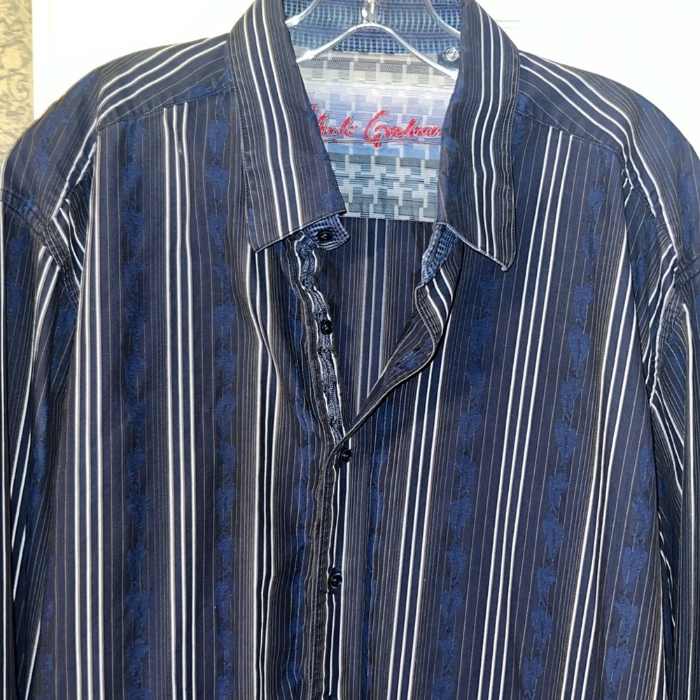 Robert Graham Men’s XXL Shirt Flip Cuff Knowledge Wisdom Truth Blue striped Read